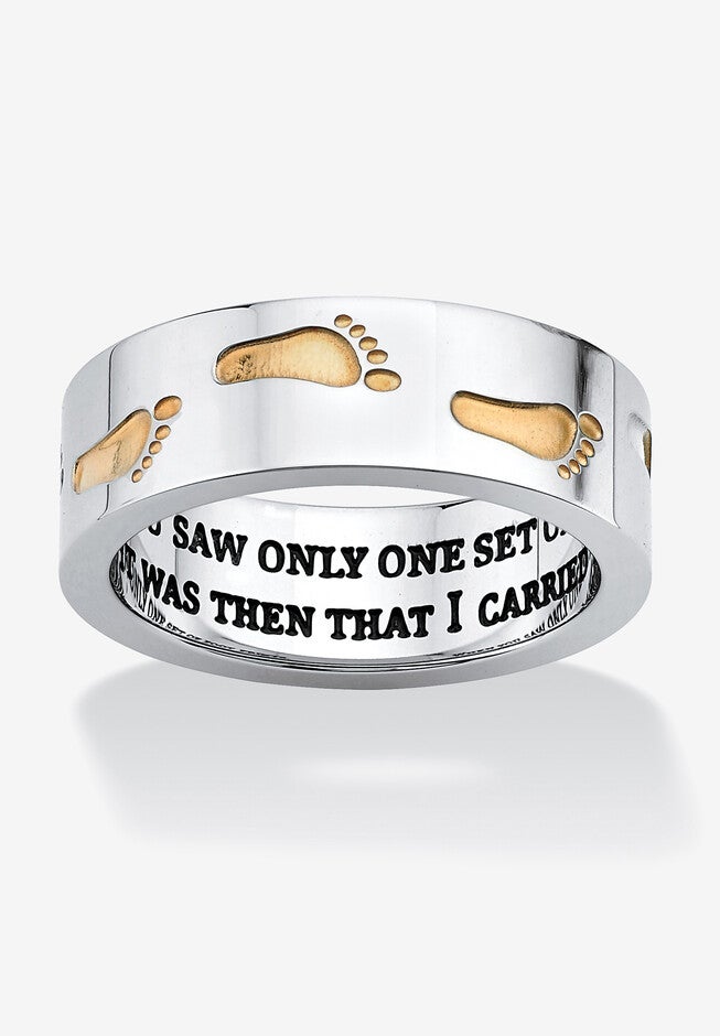 Gold Ion-Plated Stainless Steel Two-Tone "Footprints in the Sand" Ring, STAINLESS STEEL, hi-res image number null