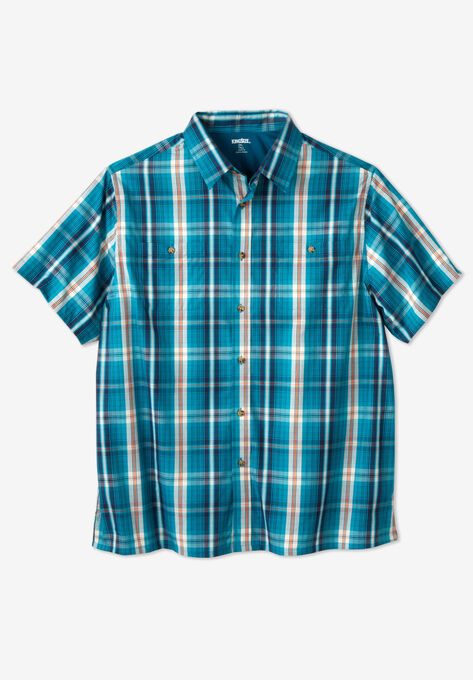 Short-Sleeve Plaid Sport Shirt, LIGHT TEAL PLAID, hi-res image number null