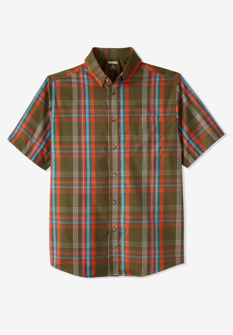 Wrinkle Resistant Short-Sleeve Sport Shirt, GREEN PLAID, hi-res image number null