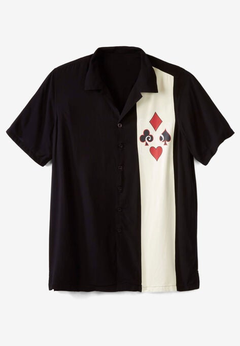Short-Sleeve Colorblock Rayon Shirt, CARDS SUIT, hi-res image number null