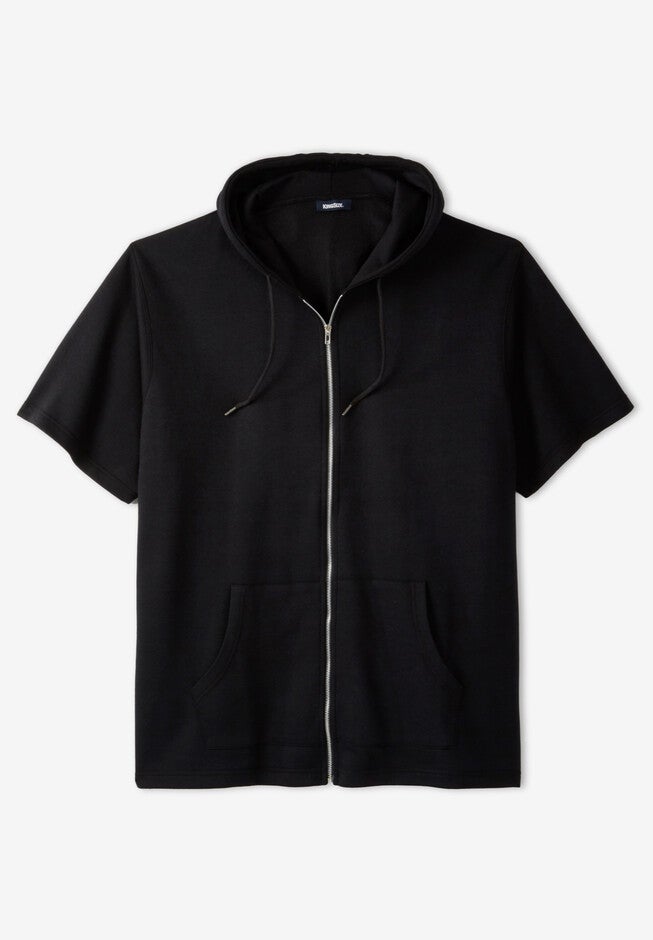 Short Sleeve Full Zip Hoodie, BLACK, hi-res image number null