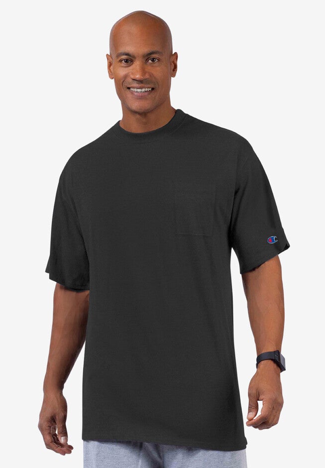 Champion® Short-Sleeve Pocket Cotton Tee, BLACK, hi-res image number null