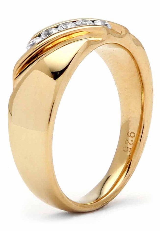 Men's .50 TCW Cubic Zirconia Diagonal Ring in Gold-Plated Sterling Silver, , on-hover image number 1