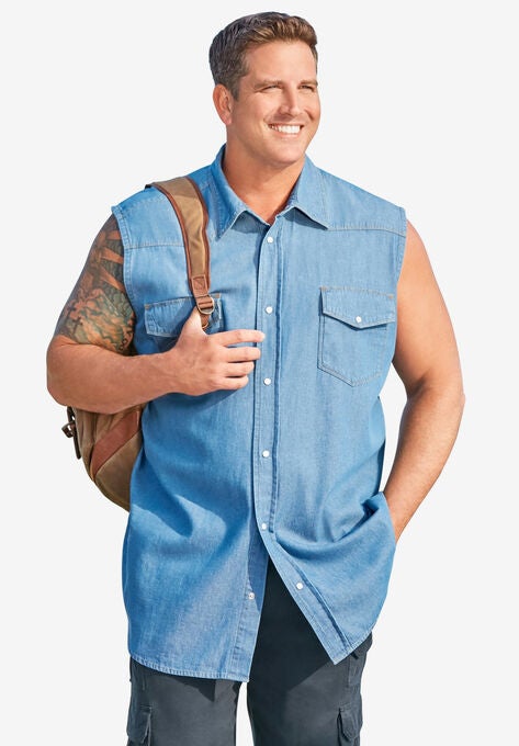 Western Snap Front Muscle Shirt, BLEACH DENIM, hi-res image number null