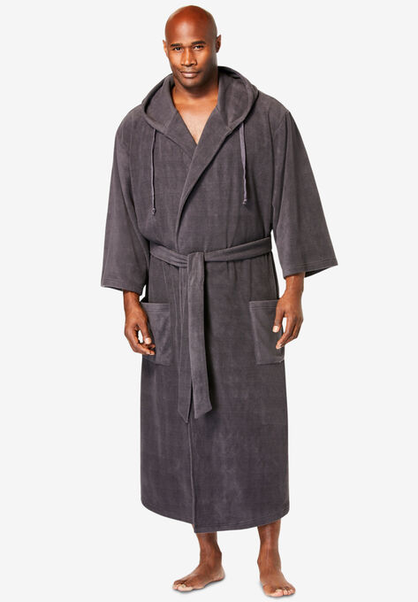 Hooded Microfleece Maxi Robe with Front Pockets, CHARCOAL, hi-res image number null