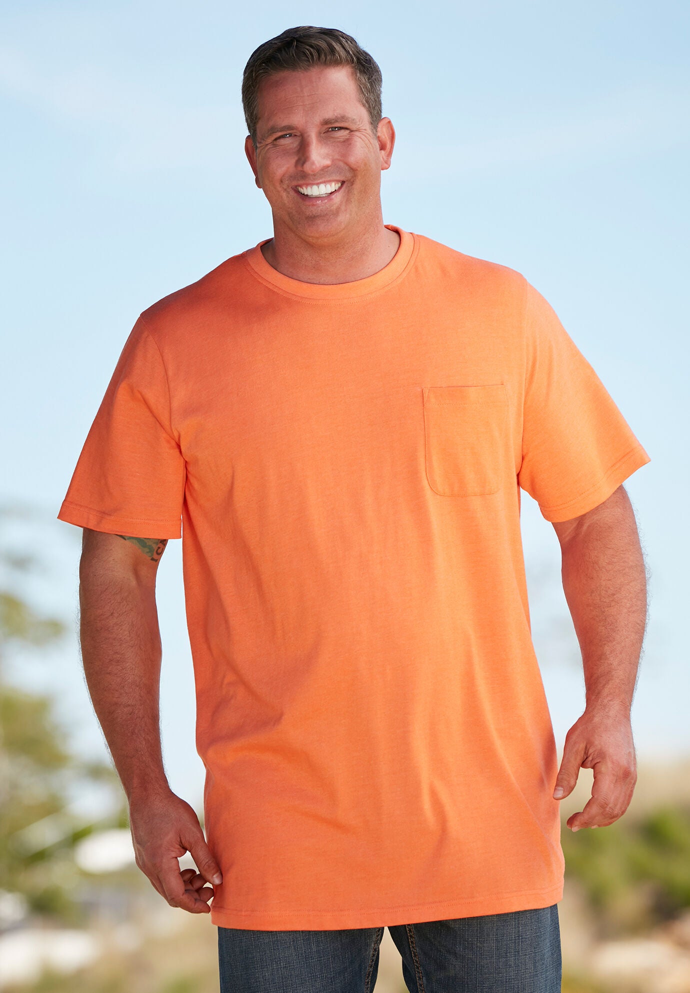 Shrink-Less&trade; Lightweight Longer-Length Crewneck Pocket T-Shirt, , alternate image number 3