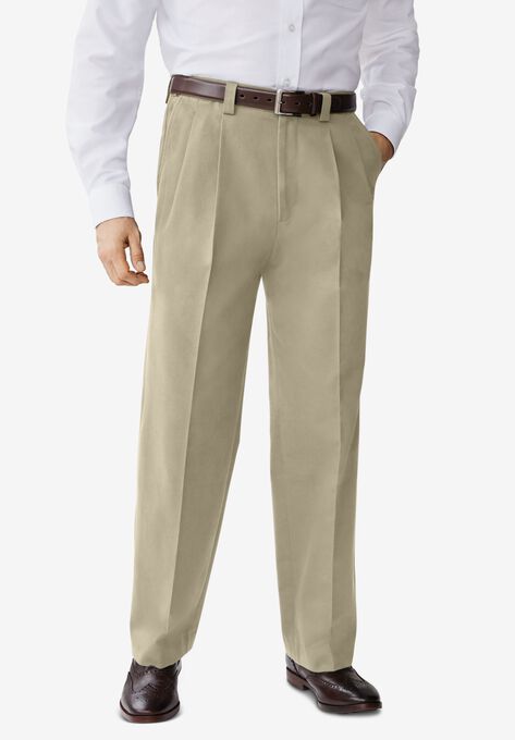 Relaxed Fit Wrinkle-Free Expandable Waist Pleated Pants, TRUE KHAKI, hi-res image number null