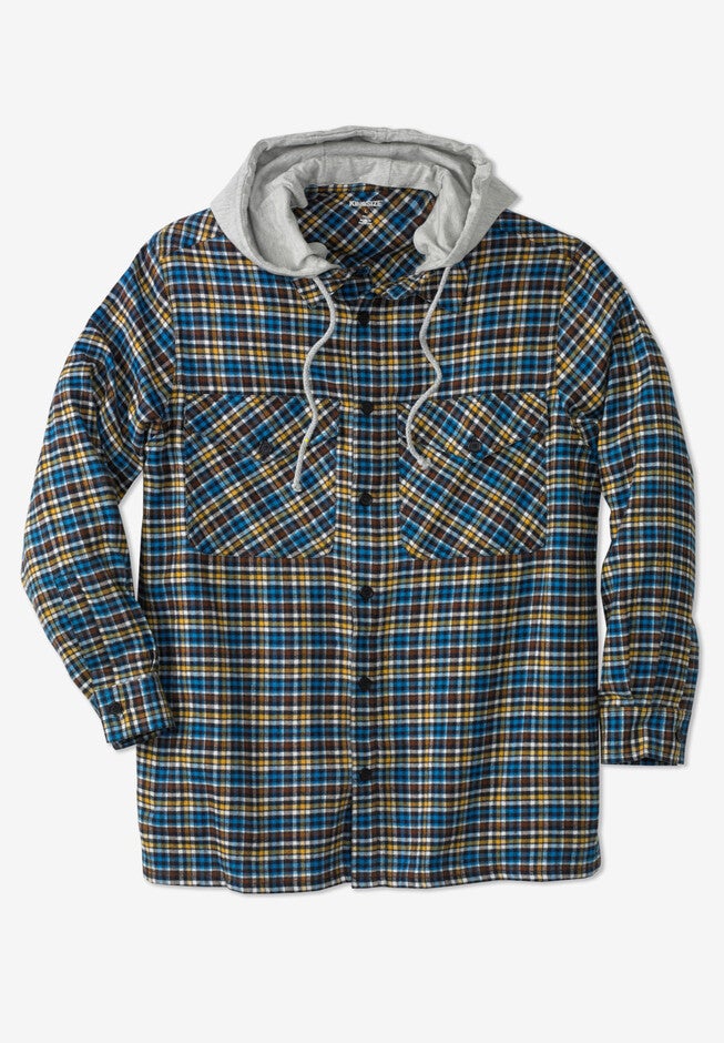 Removable Hood Lightweight Shirtjacket, GOLD CHECK, hi-res image number 0