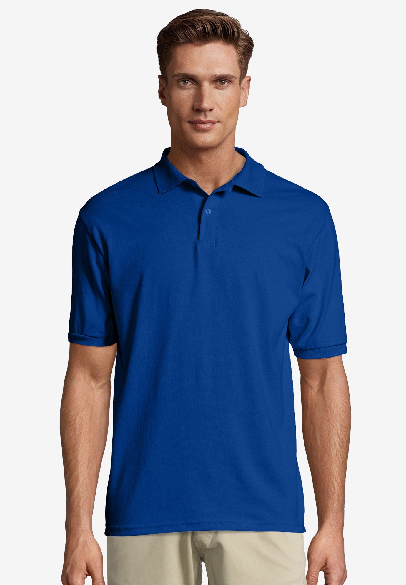 Hanes&reg; Cotton-Blend EcoSmart&reg; Jersey Polo, DEEP ROYAL, hi-res image number 0