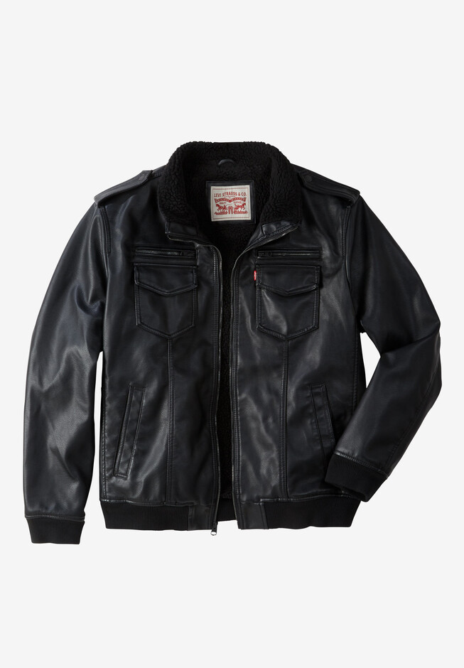Faux Leather Sherpa-Lined Aviator Bomber Jacket by Levi's®