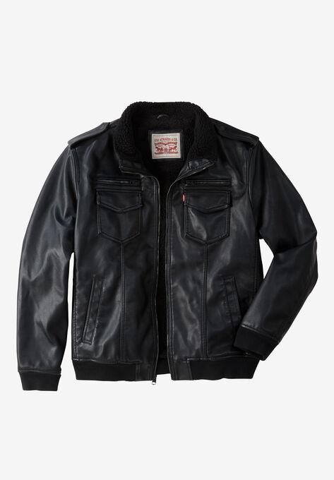 Faux Leather Sherpa-Lined Aviator Bomber Jacket by Levi's® | Fullbeauty  Outlet