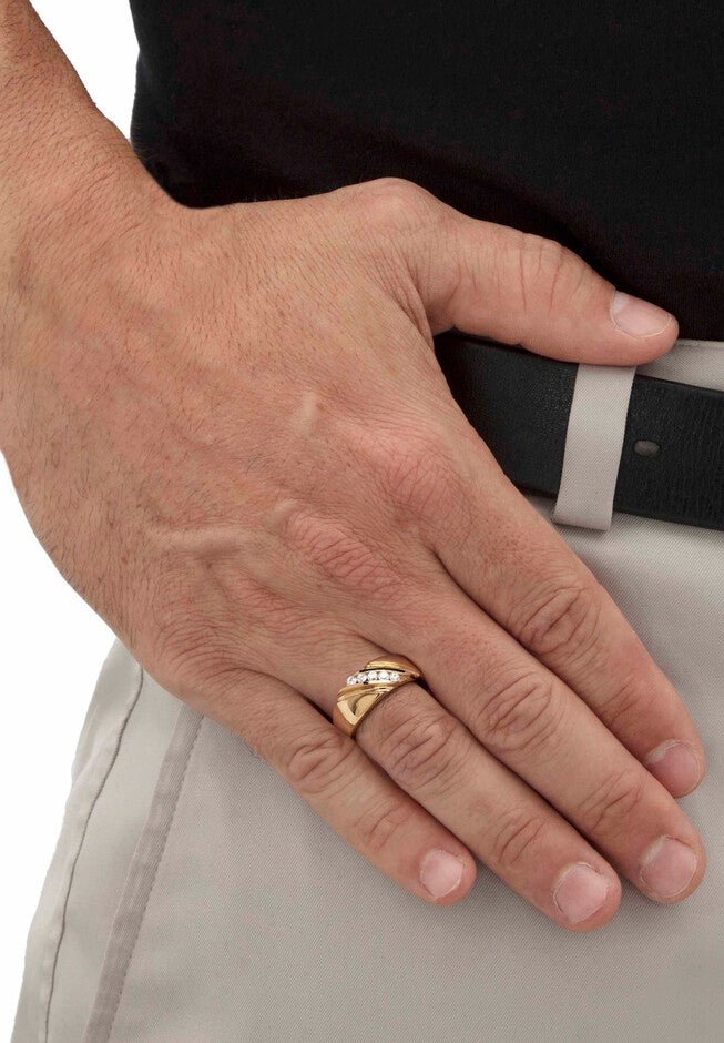 Men's .50 TCW Cubic Zirconia Diagonal Ring in Gold-Plated Sterling Silver, , alternate image number 2