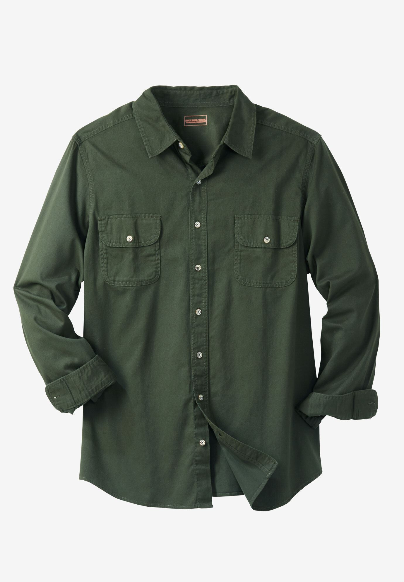 Long Sleeve Denim and Twill Shirt, FOREST GREEN, on-hover image number 1