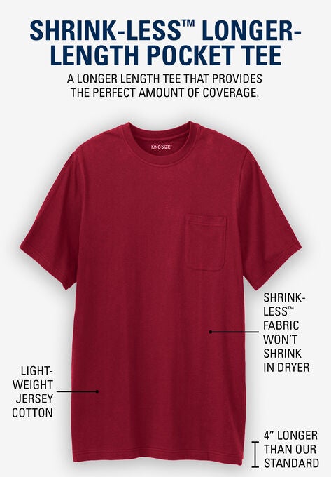 Shrink-Less™ Lightweight Longer-Length Crewneck Pocket T-Shirt, , on-hover image number null