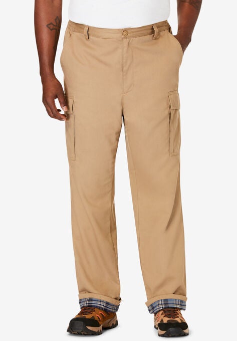 Boulder Creek™ flannel-lined side-elastic cargo pants, DARK KHAKI, hi-res image number null