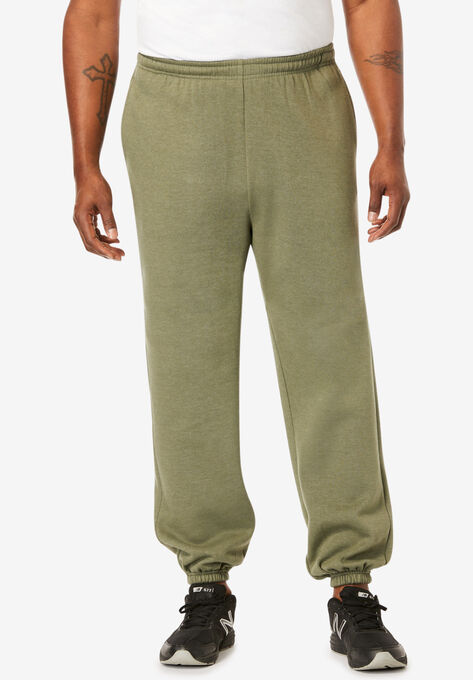 Fleece Elastic Cuff Sweatpants, HEATHER MOSS GREEN, hi-res image number null