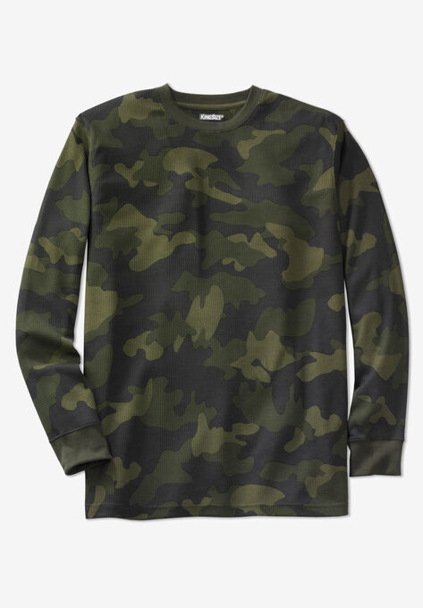Waffle-Knit Thermal Crewneck Tee, OLIVE CAMO, hi-res image number null