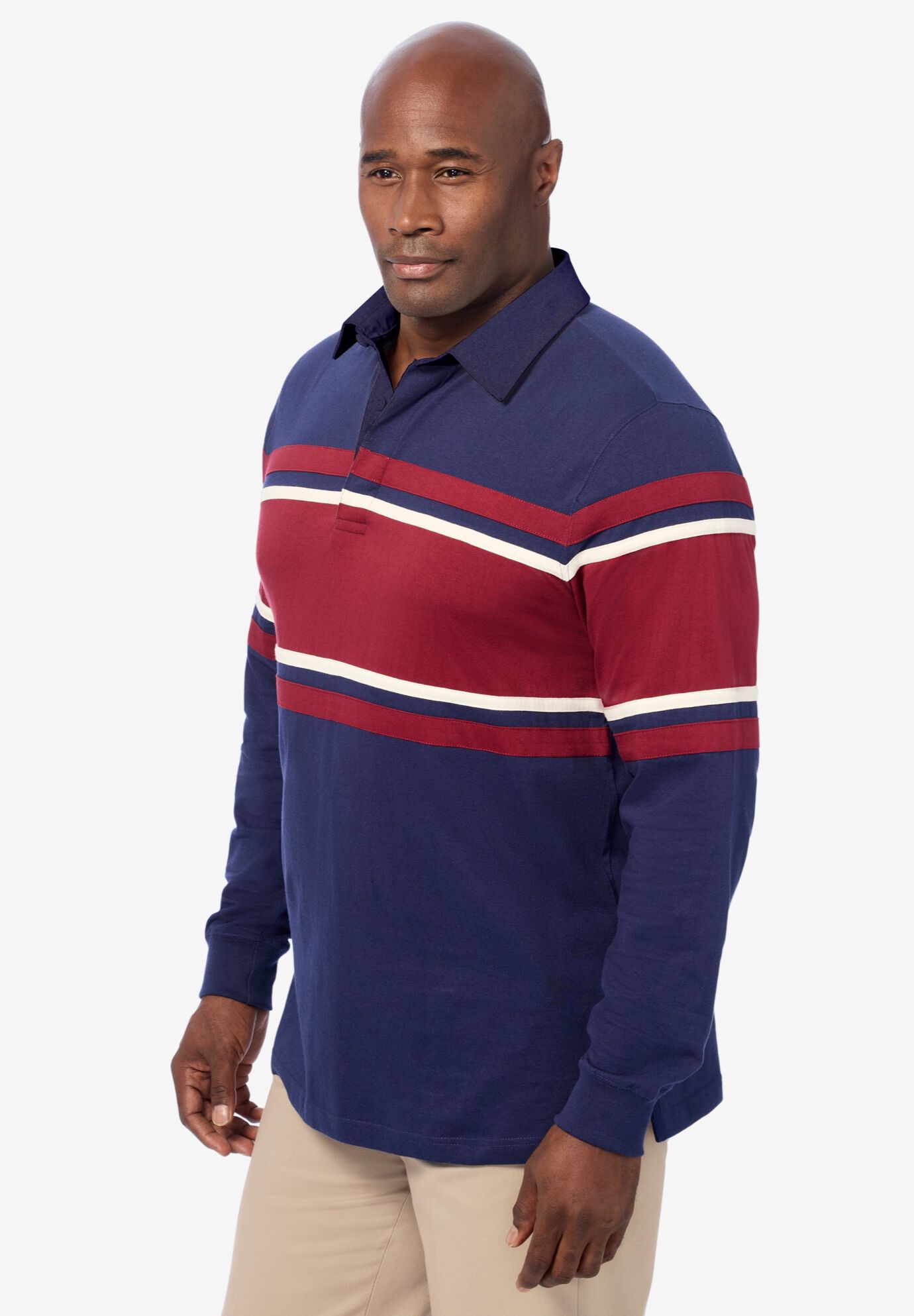 Long-Sleeve Rugby Polo, NAVY RED STRIPE, alternate image number 2