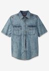 Boulder Creek® Short Sleeve Denim & Twill Shirt, LIGHT WASH, hi-res image number null