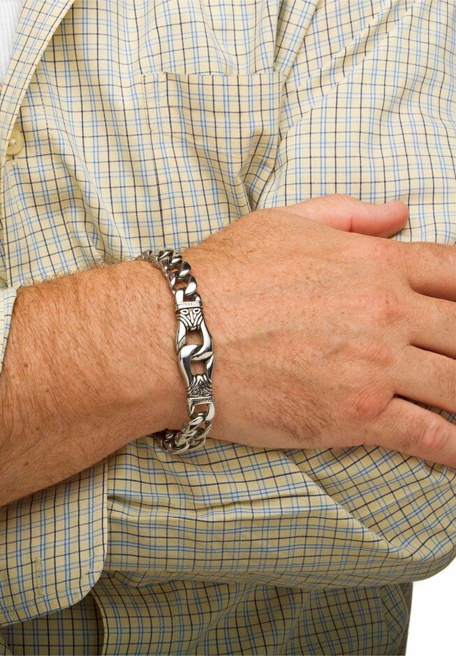 9 inches Stainless Steel Tribal Curb Link 9 inches Bracelet, , alternate image number null