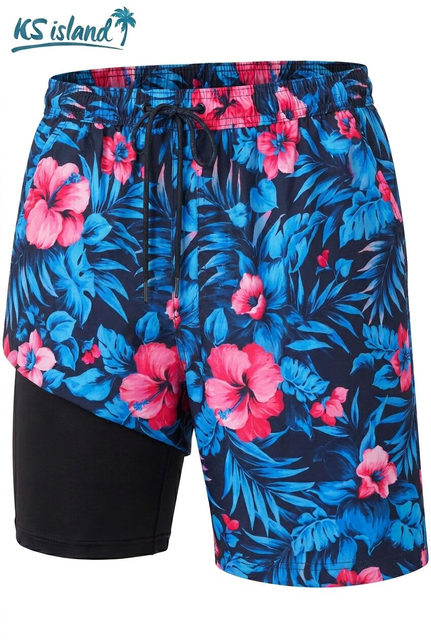 8 inches Swim Trunks with Super Stretch Liner, BLUE EXOTIC FLORAL, alternate image number 5