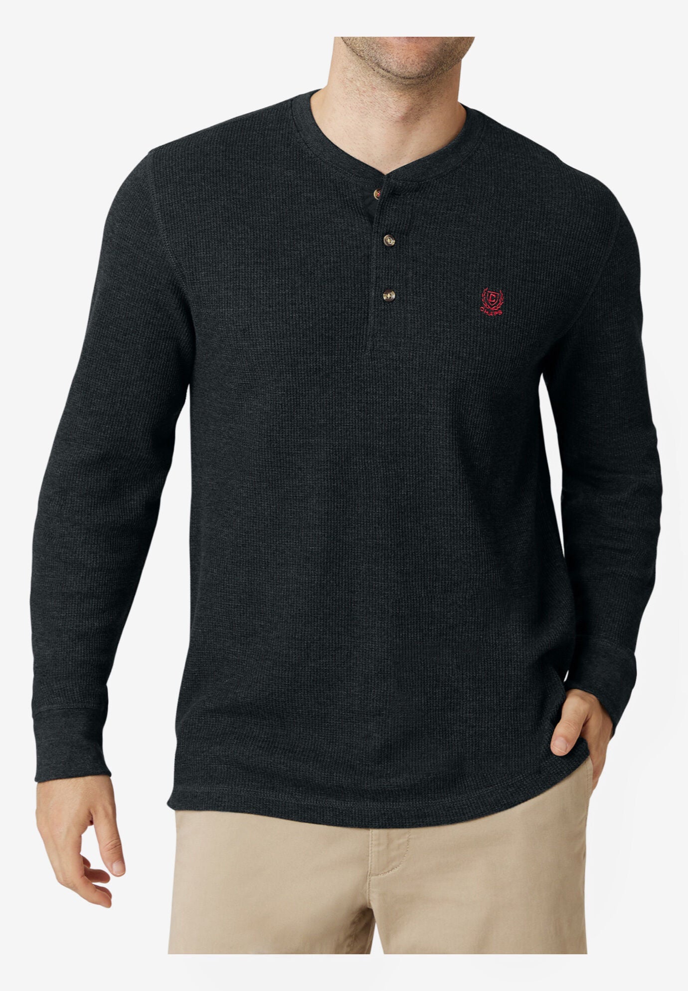 Chaps&reg; Long-Sleeve Thermal Henley, HEATHER CHARCOAL, hi-res image number 0