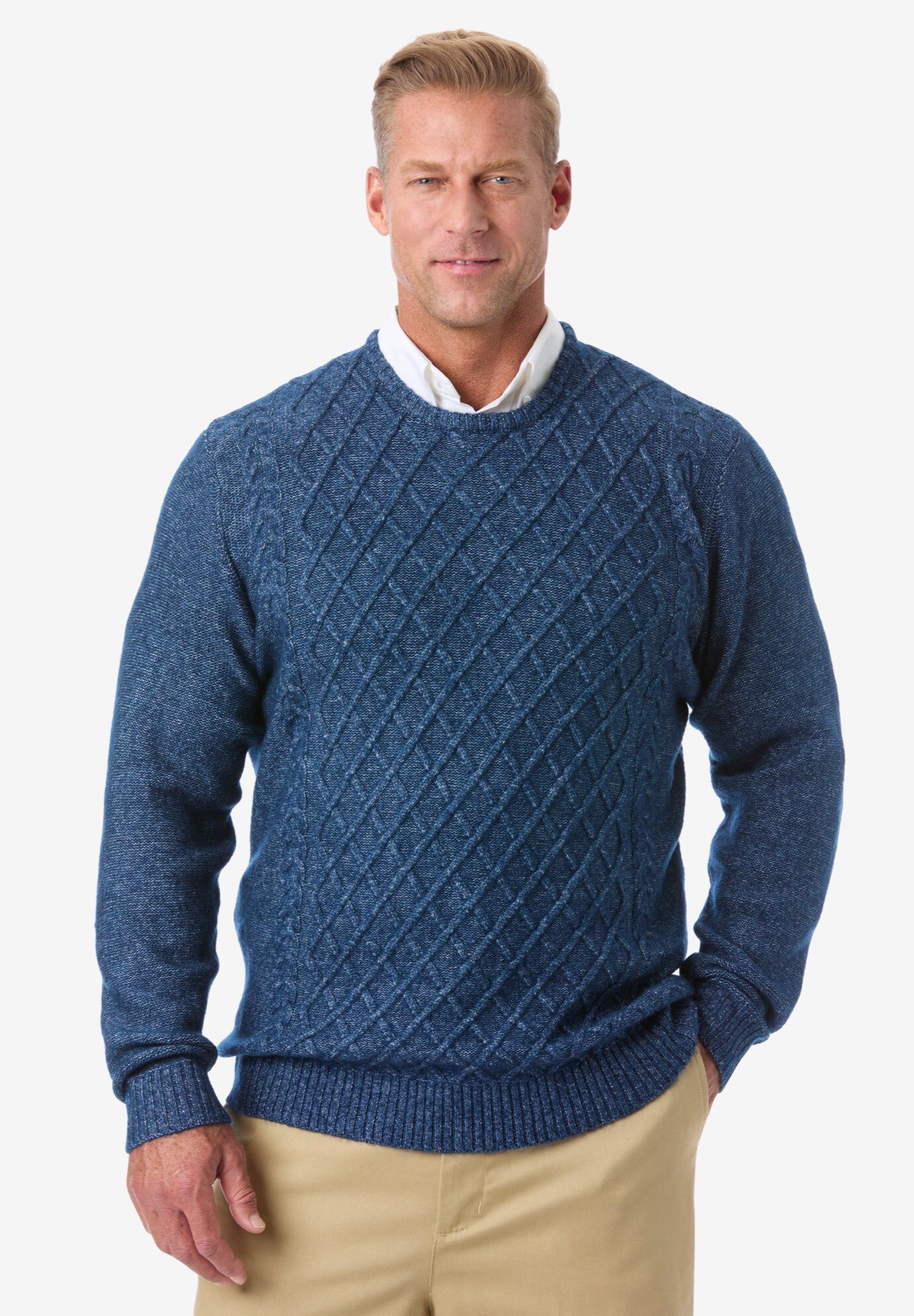 Soft Cable Knit Crewneck Sweater, INDIGO MARL, hi-res image number 0