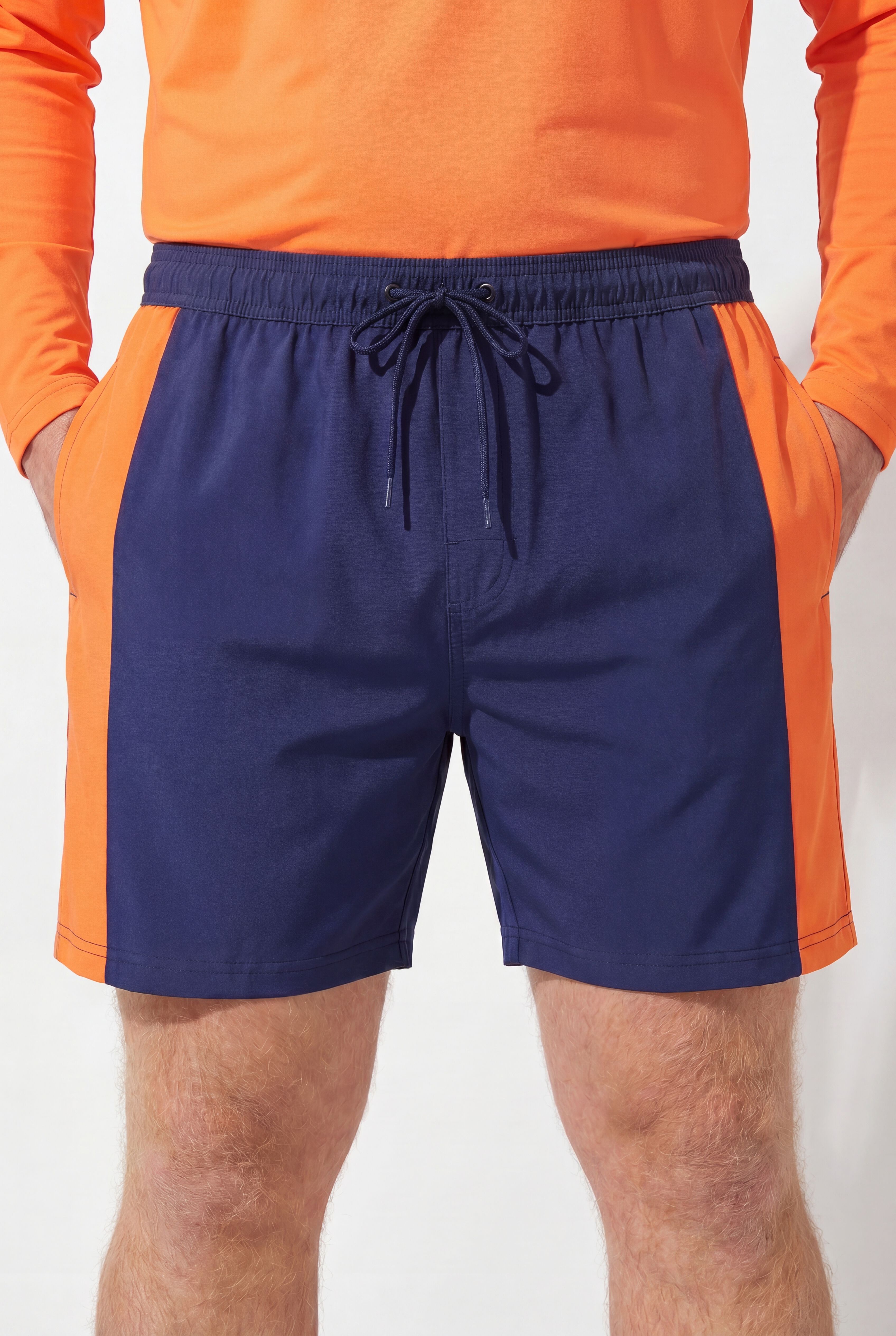 5 inches Contrast Swim Shorts with Super Stretch Liner, NAVY ORANGE COLORBLOCK, alternate image number 6