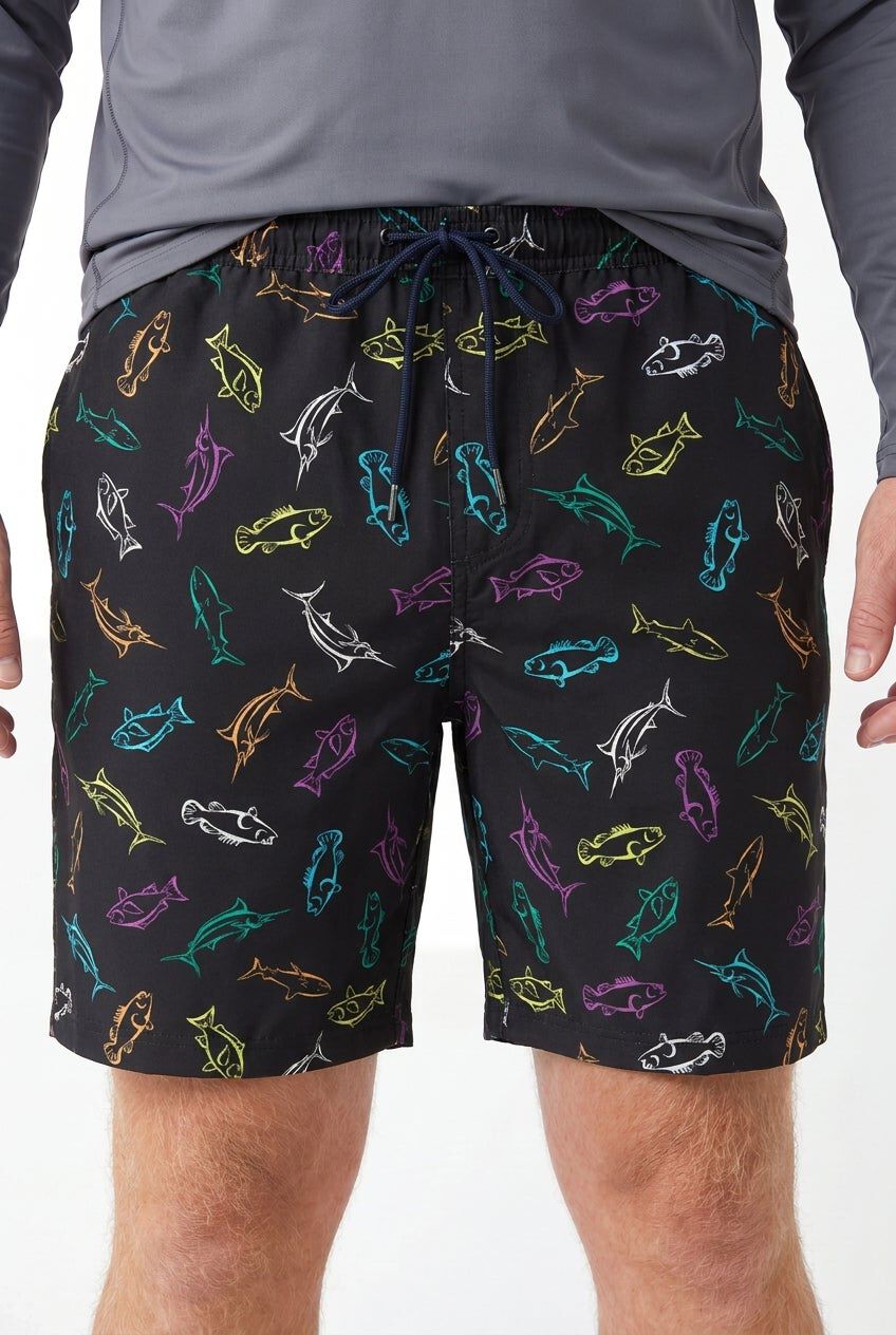 8 inches Swim Trunks with Super Stretch Liner, MULTI FISH, hi-res image number 0