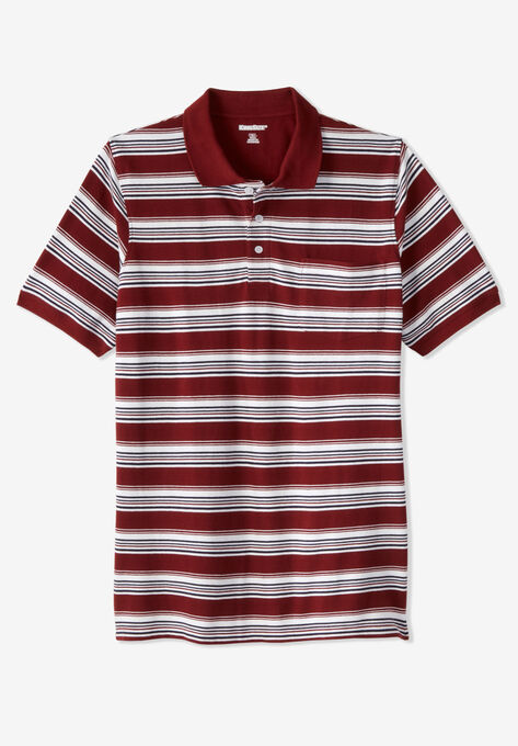 Liberty Blues™ Longer-Length Piqué Polo, Solids & Stripes, RICH BURGUNDY GROUND MULTI STRIPE, hi-res image number null