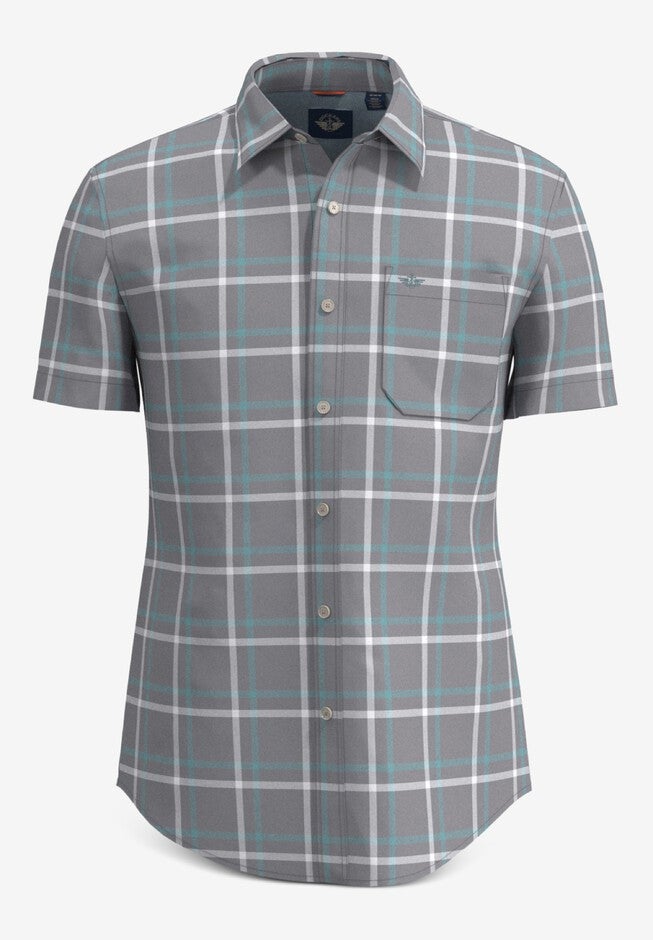 Washed Poplin Short-Sleeve Button Up Shirt, GREY STONE PLAID, hi-res image number null