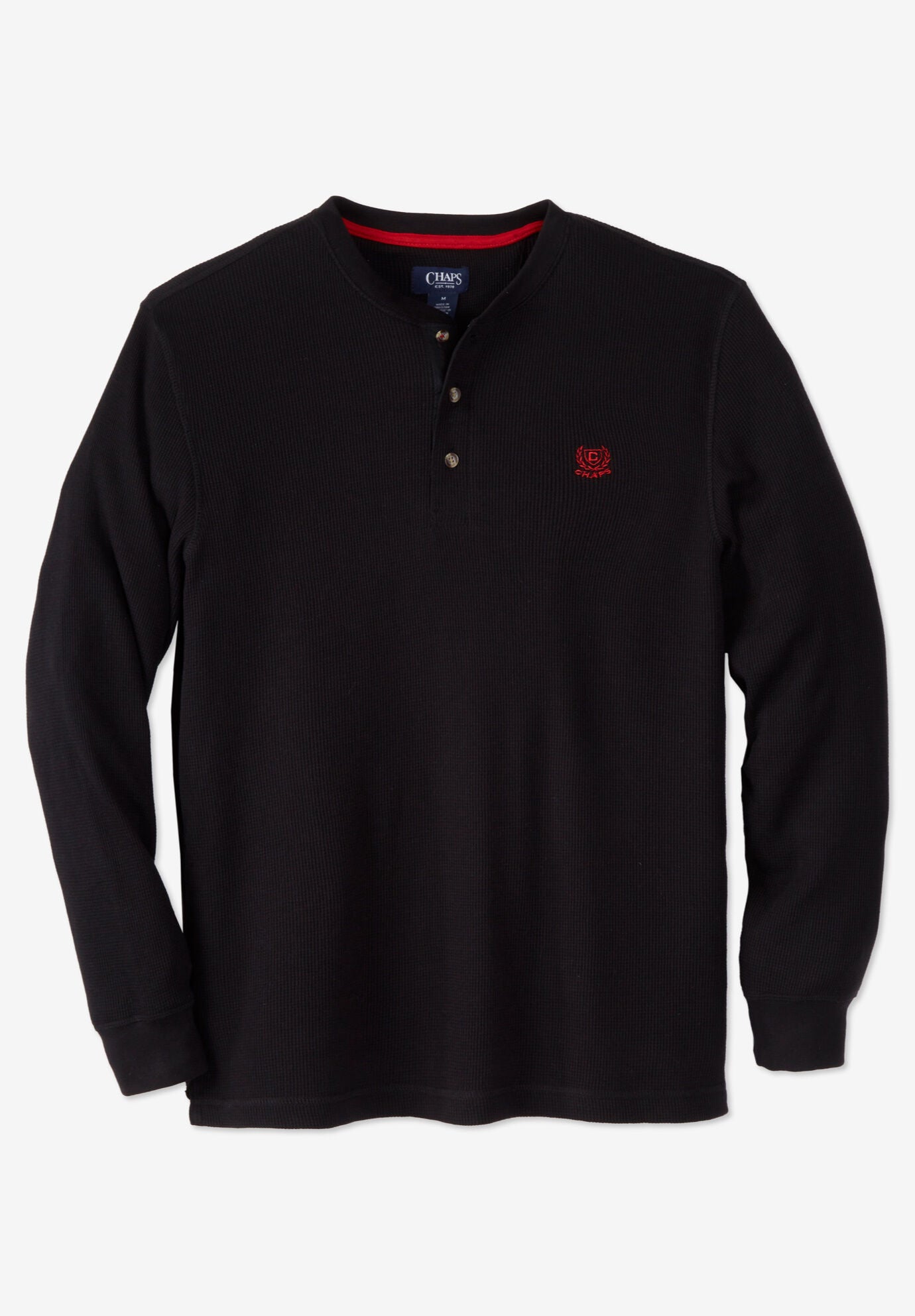Chaps&reg; Long-Sleeve Thermal Henley, BLACK, hi-res image number 0