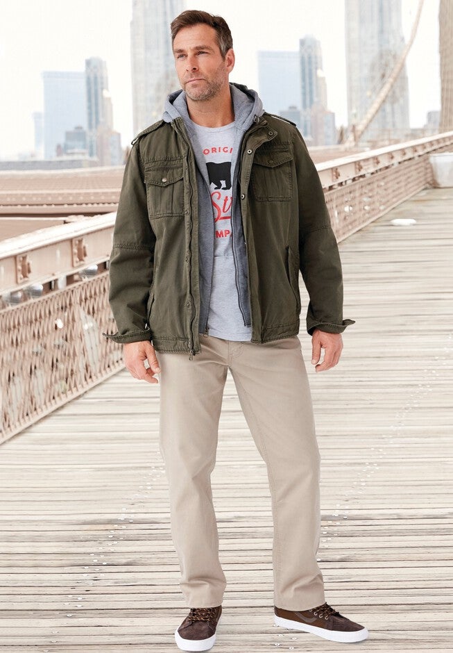 Removable Jersey Hooded Military Jacket, , alternate image number 1