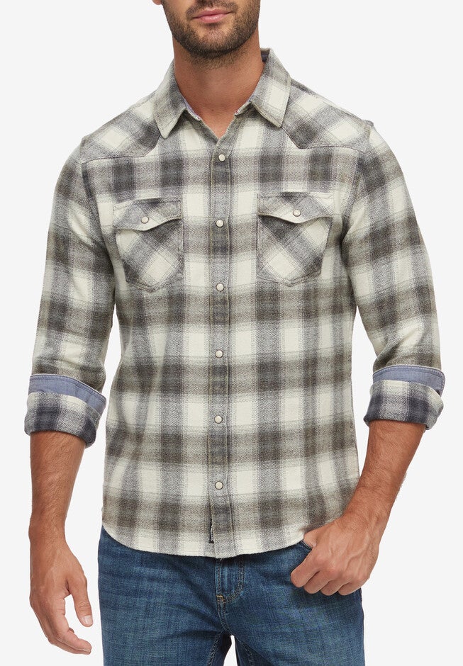 Flag & Anthem® Long Sleeve Vintage Wash Western Shirt, CREAM CHARCOAL, hi-res image number null