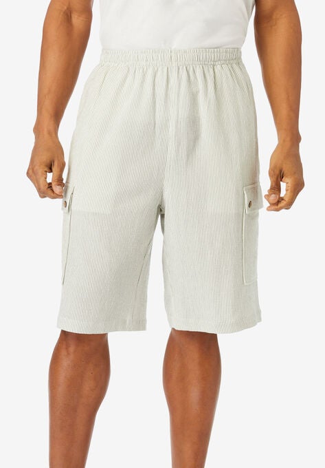 Full Elastic Waist Gauze Cargo Shorts, SAGE PINSTRIPE, hi-res image number null