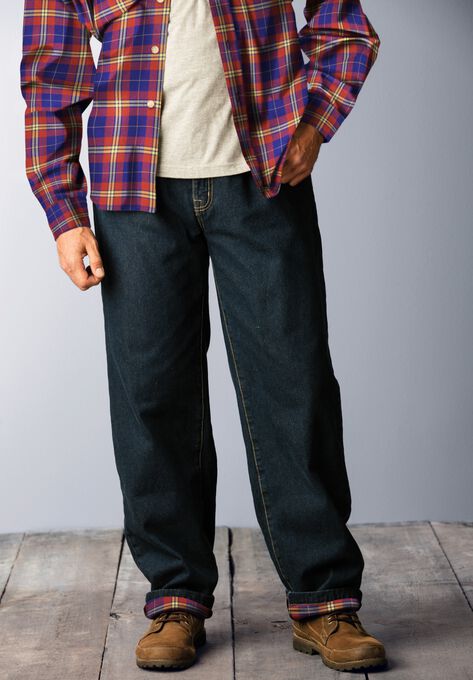 Flannel-Lined Side-Elastic Jeans, , alternate image number null