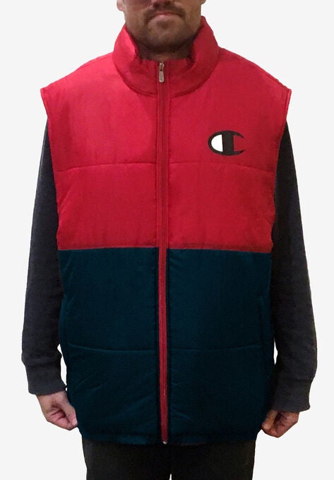 CHAMPION® PUFFER VEST, RED NAVY COLORBLOCK, hi-res image number null