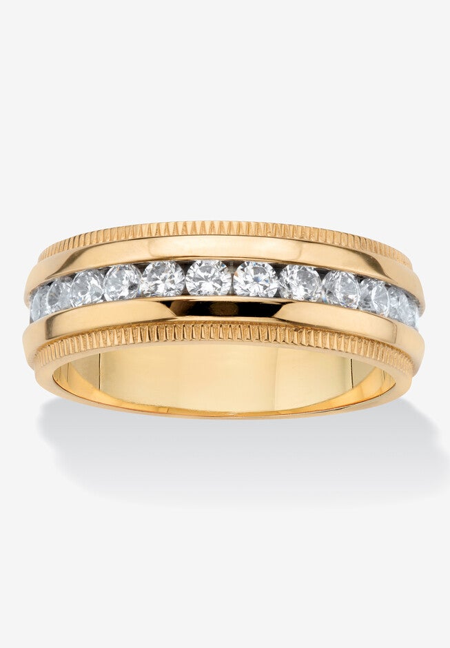 Gold Ion-Plated Stainless Steel Cubic Zirconia Wedding Band, STAINLESS STEEL, hi-res image number 0