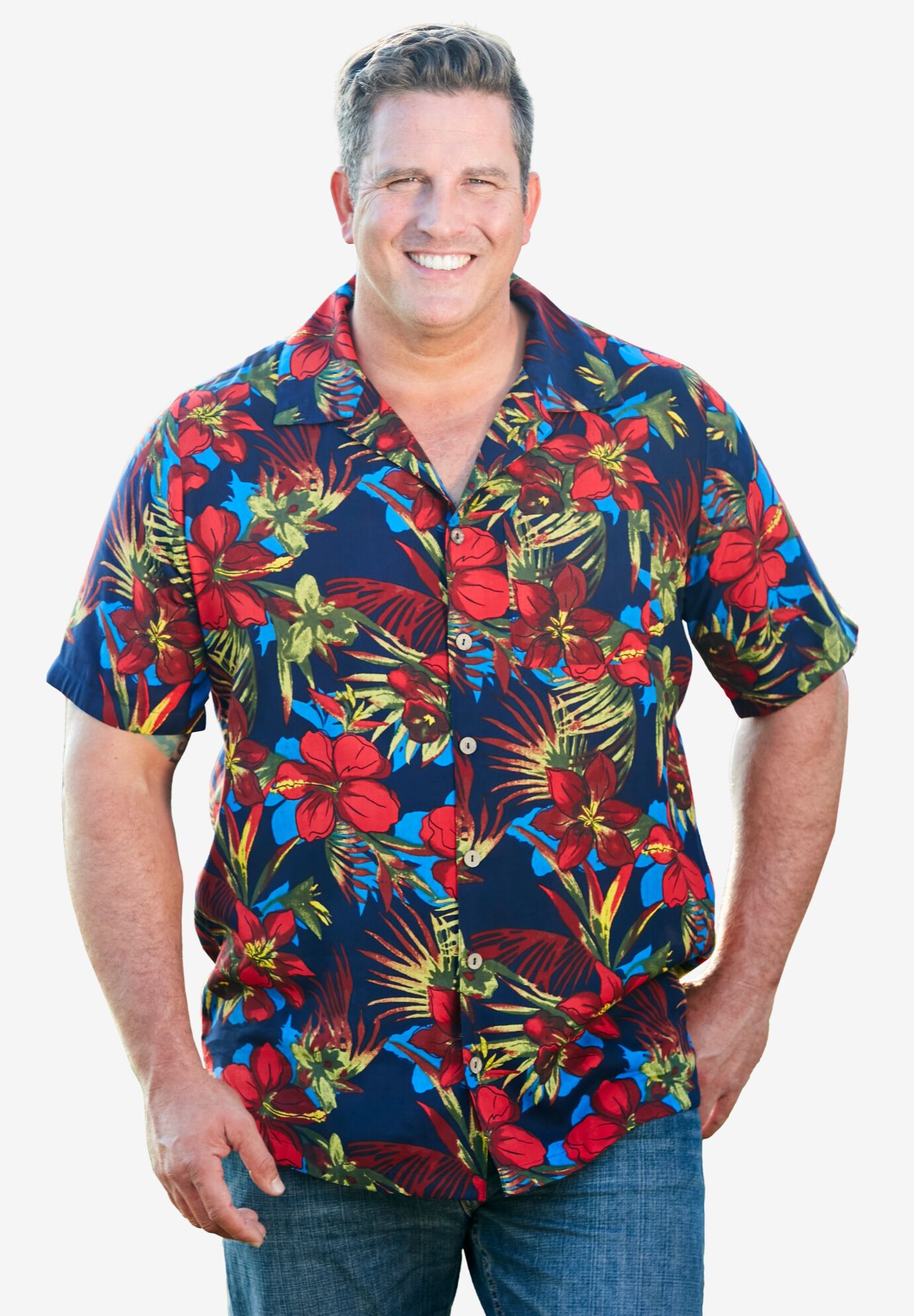 Printed Camp Shirt, RED FLORAL, alternate image number 5