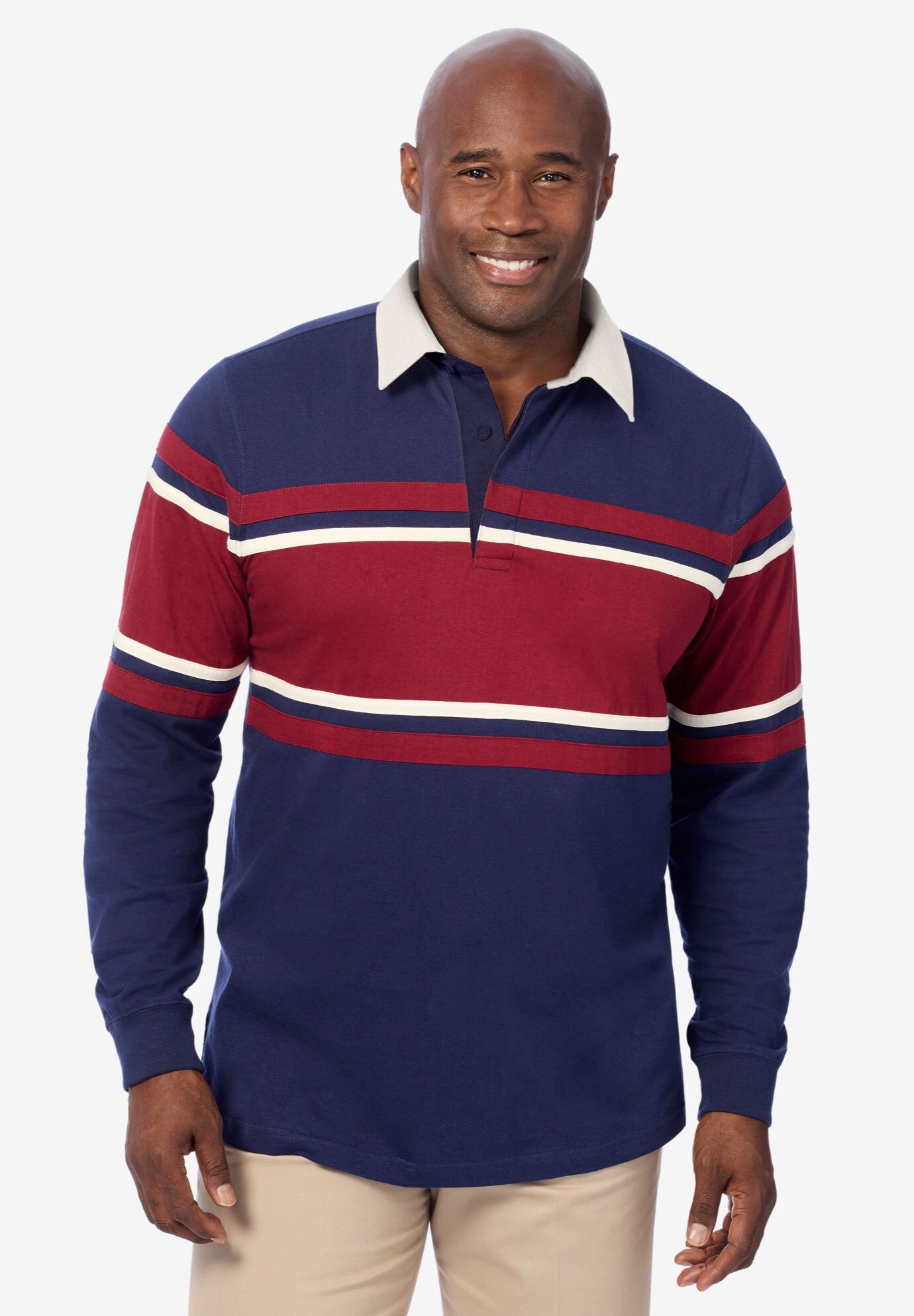 Long-Sleeve Rugby Polo, NAVY RED STRIPE, hi-res image number 0