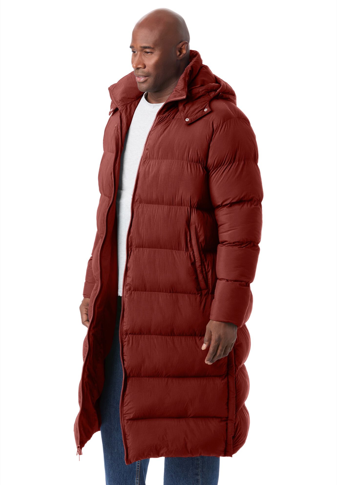 Long Quilted Puffer Coat, MOUNTAIN RED, alternate image number 2