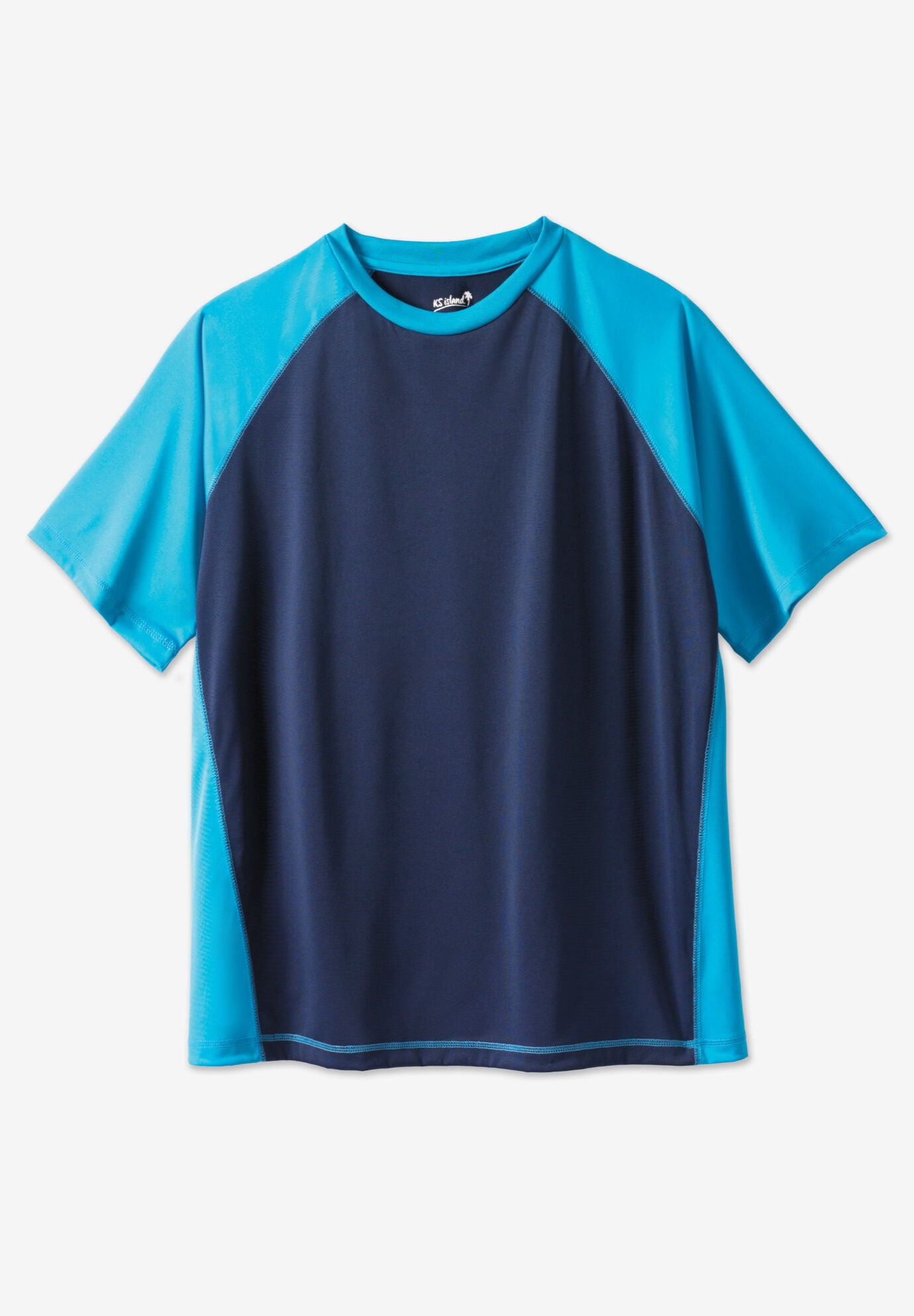 Raglan Short Sleeve Swim Shirt, NAVY ELECTRIC TURQUOISE, on-hover image number 1