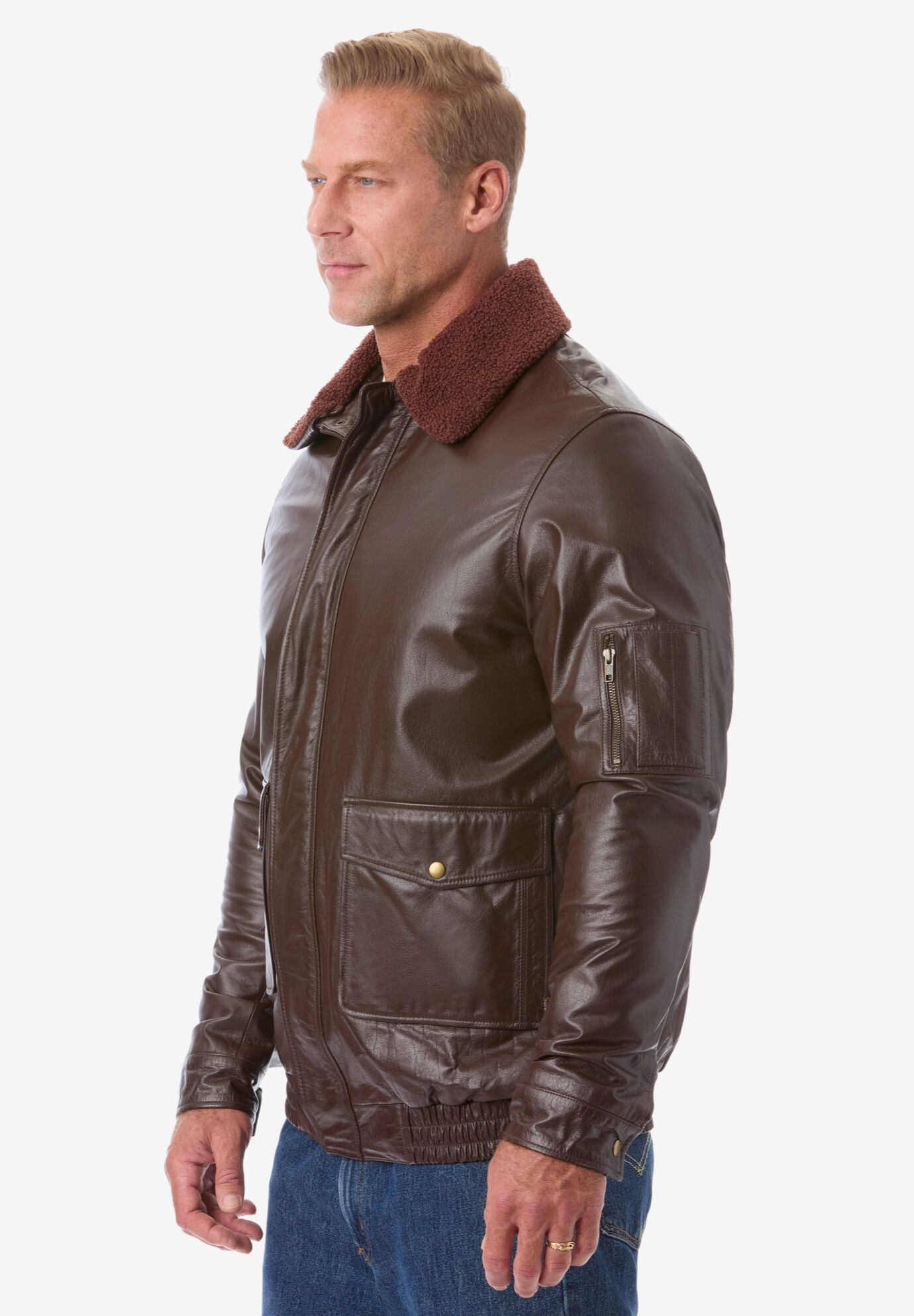 Leather Flight Bomber Jacket, , alternate image number 2