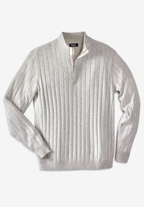 QUARTER ZIP MOCK NECK LIGHTWEIGHT SWEATER, HEATHER OATMEAL, hi-res image number null