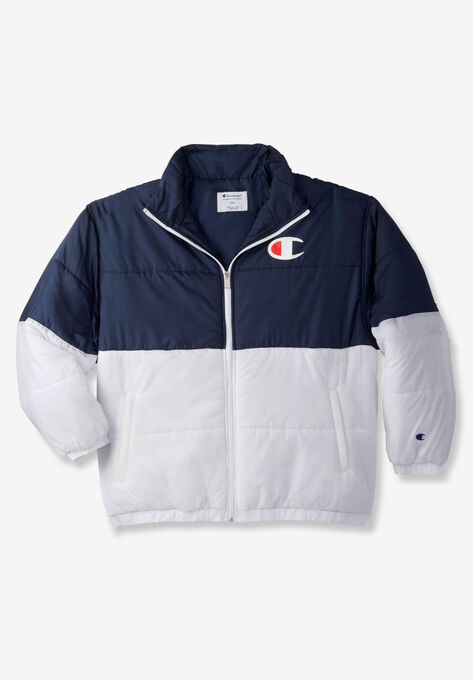 CHAMPION® COLORBLOCK PUFFER JACKET, NAVY WHITE, hi-res image number null