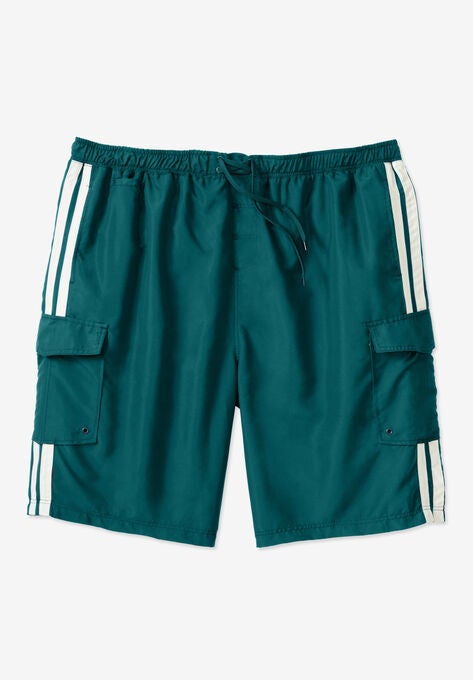 Double Stripe Swim Board Shorts, MEDITERRANEAN, hi-res image number null