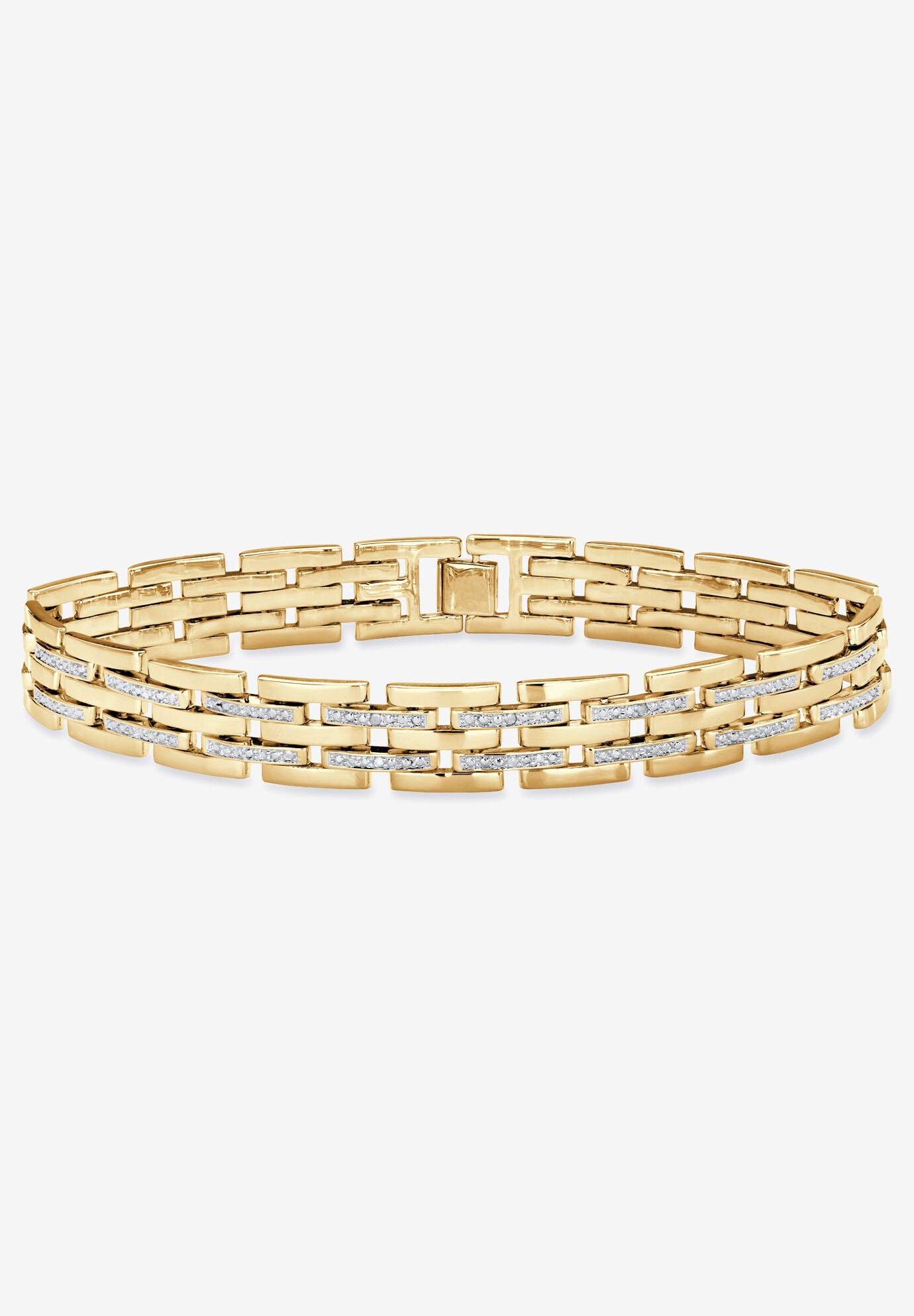 9 inches Yellow Gold-Plated Link Bracelet with Diamond Accents, GOLD, hi-res image number 0