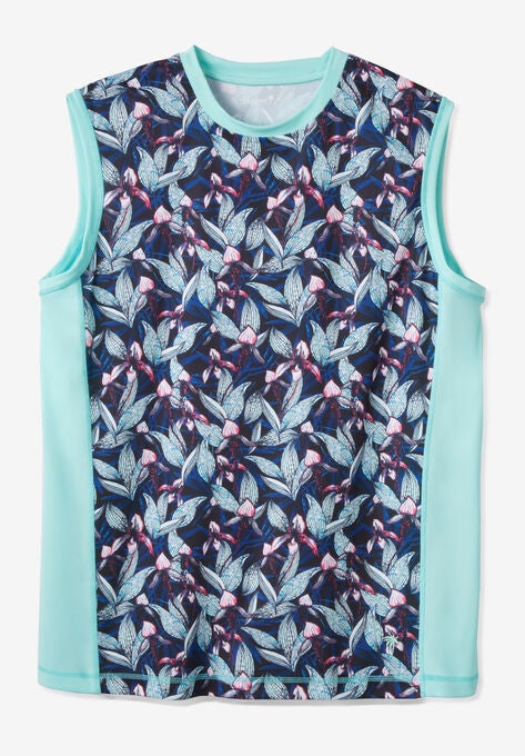 KS Island™ Muscle Swim Shirt, BLACK FLORAL, hi-res image number null