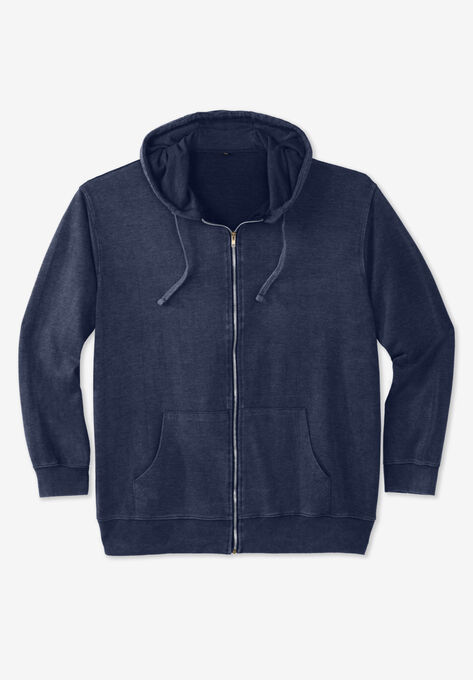 Lightweight Shrinkless Terry Zip Front hoodie, NAVY ACID WASH, hi-res image number null