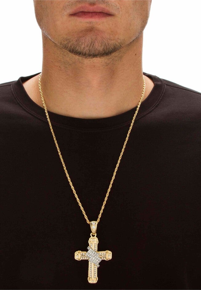 Gold Tone Wrapped Cross Pendant 24 inches Chain, , alternate image number 2